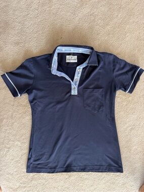 Jenni Hemden Navy Polo with Floral Trim